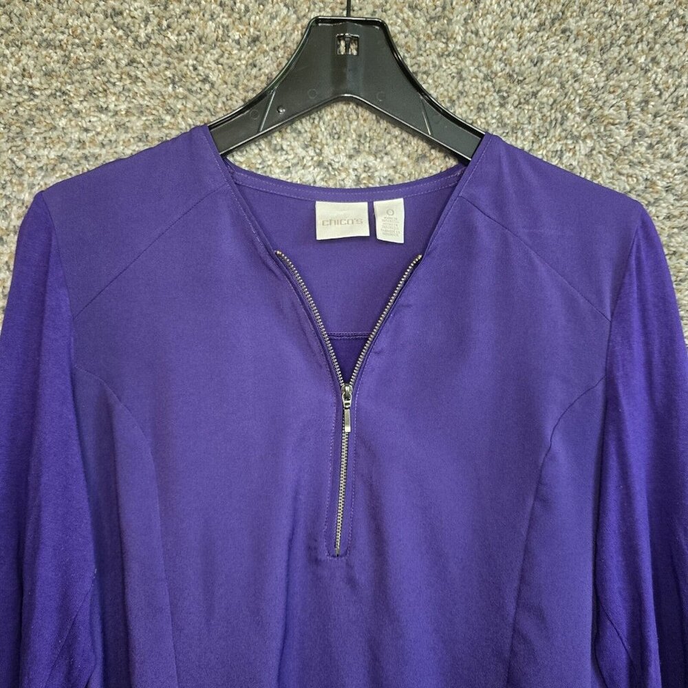 Chicos Top Womens 0‎ US Small Purple Zip Long Sleeve Blouse Stretch Rayon